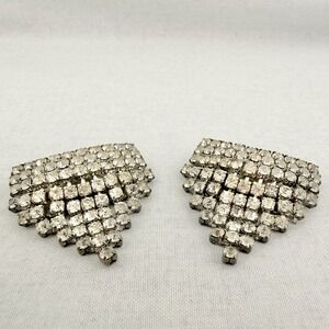 Victorian Art Deco Signed MUSI Clear Rhinestone Shoe Clips Mod Pop Sparkly Glam